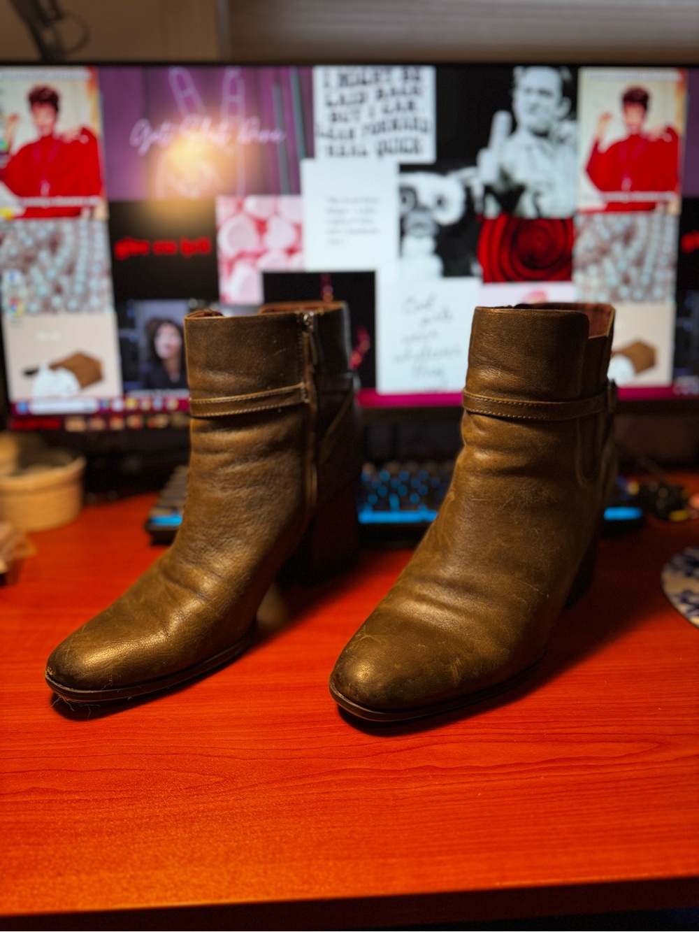 Franco Sarto Leather Ankle Boots - Olive Brown - Size 10M - Picture 2 of 6